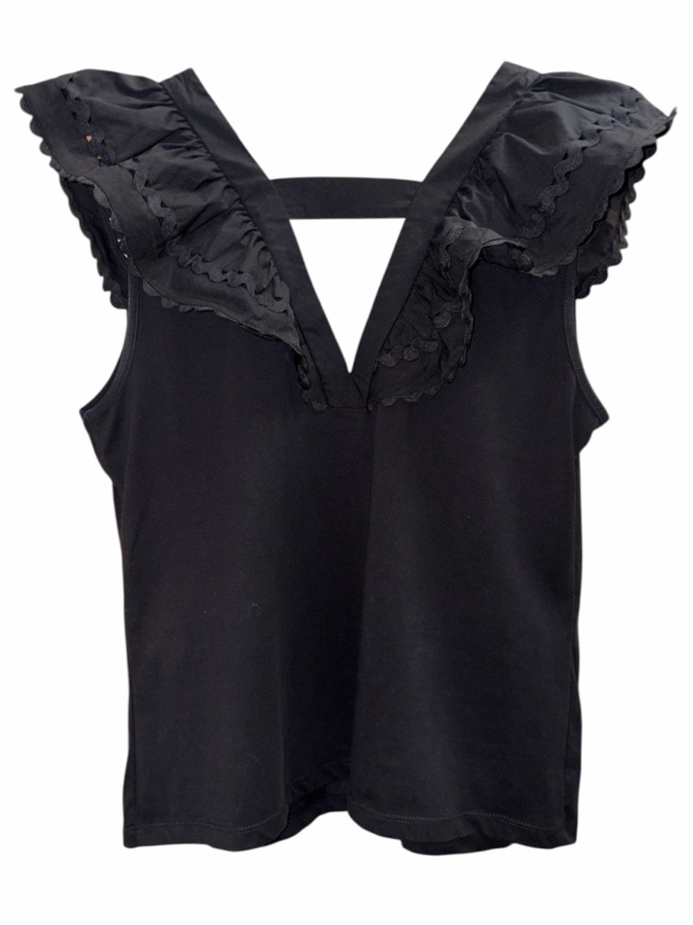 Marc New York Ruffled Sleeveless Top with Rickrack Trim L Black - Picture 3 of 6